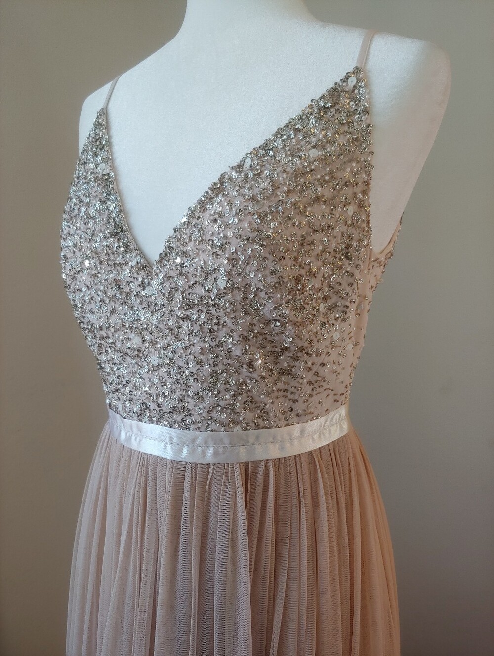 Anthropologie x BHLDN Avery Beaded Evening Gown Dress in Blush Women's 4